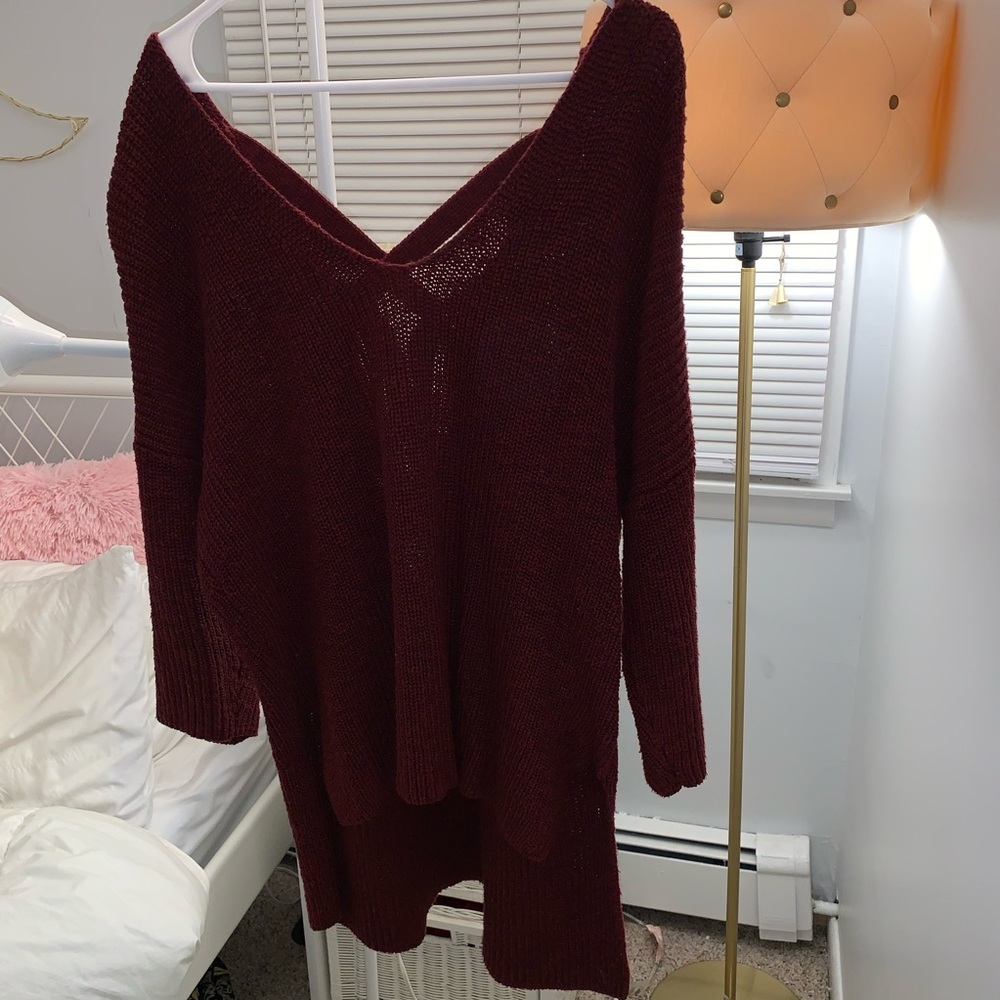 Maroon High-Low Criss-cross Back Sweater